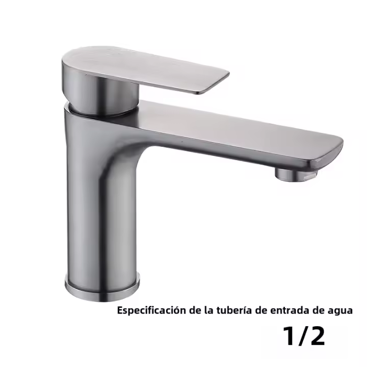 Baokemo-grifo de lavabo para baño, mezclador de agua fría y caliente, montaje en cubierta de acero inoxidable, manija única con un par de tubos de entrada - 1