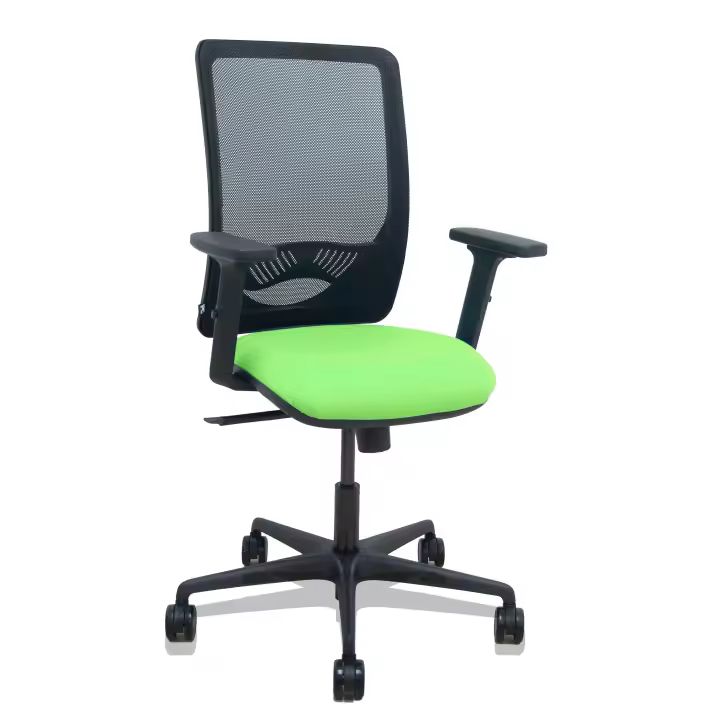 Silla Zulema sincro malla negra asiento bali pistacho brazos 2D ruedas 65mm - 1