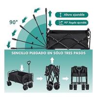 Carro de Mano de TLV, Plegable para Jardín Casa Almacén Playa con 4 Ruedas y Bolsa, vista general.