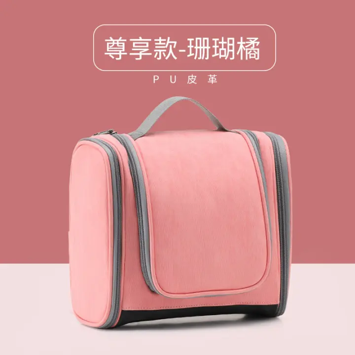 Neceser grande de piel sintética para hombre y mujer, impermeable, multicapa, con gancho de viaje - 1