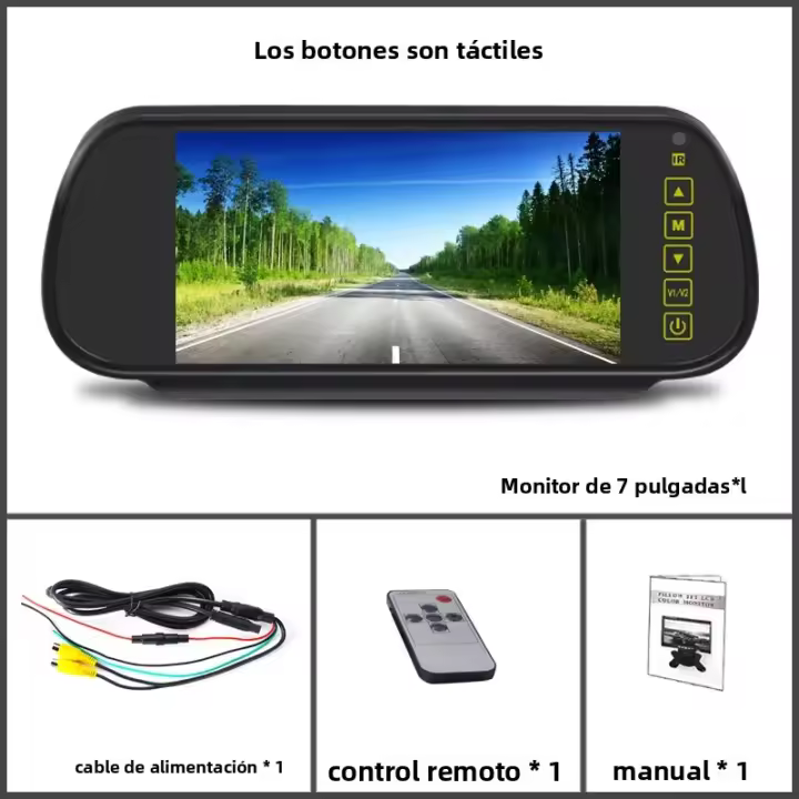 Monitor De Espejo Retrovisor Para Coche 7 Pulgadas Pantalla TFT LCD HD Universal Con 2 Entradas AV Cámara De Parkings Traseros - 1