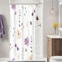 Juego de cortina de ducha Floral de acuarela moderna con ganchos, impermeable, diseño minimalista para baño, 1 unidad - details 8