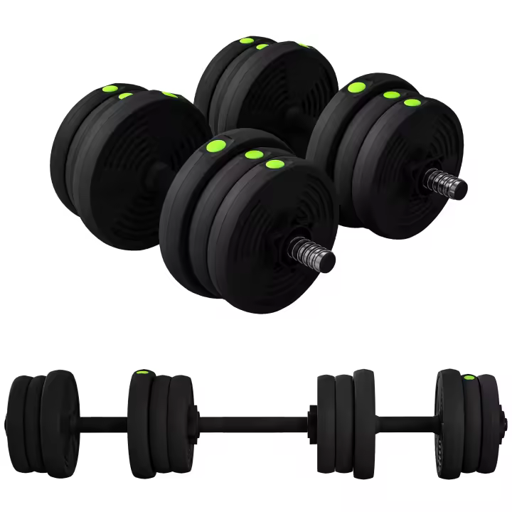 SPORTNOW Kit de Mancuernas 20kg 2 en 1 Juego de Pesas con Barra de Pesas Mango Antideslizante Mancuernas Ajustables para Entrenamiento de Fuerza en Hogar Gimnasio Oficina Negro y Verde - 1