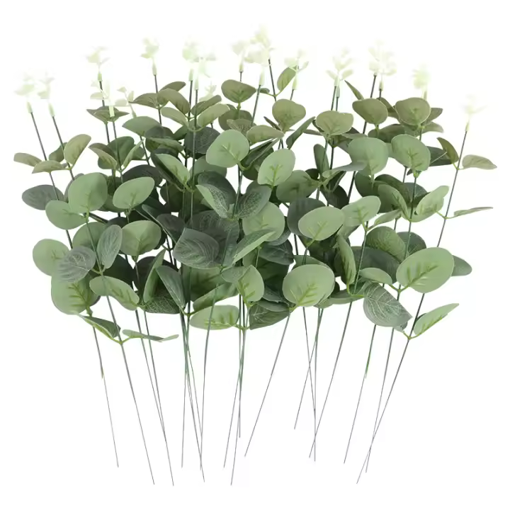10/20/30Pcs Ramas De Eucalipto Artificiales Con Hojas Verdes Para Decoración De Hogar Jardín Vaso Fiesta De Boda Decoración De Eventos Flores Falsas - 1