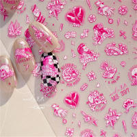 Pegatinas De Uñas 3D Retro Con Relieve Emboss Negro Y Calavera Para Hombre Y Mujer Adhesivo Autoadhesivo De Mano Oso Conejo Pájaro Horror Decal Manicure - details 6