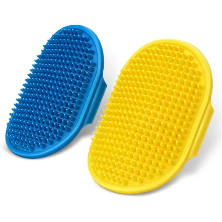 Dog Grooming Brush - Pet Bath Brush - Bath Brush with Adjustable Rubber Handle - Shower Brush for Long and Short Haired Dogs and Cats - 1
