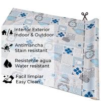 Mantel PVC, Mantel de hule, Mantel de hule, Mantel para cocina, Tapete de cocina, Resistente al agua, Fácil de limpiar, Dibujo cocina, Rojo, Azul, Gris - details 2
