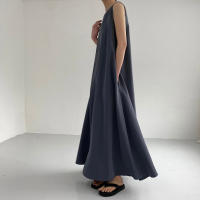 Vestido Maxi De Verano Para Mujer REALEFT 2024 Color Sólido Elegante Con Bolsillos Cintura Suelta Sin Mangas Casual Largo Hasta La Rodilla Material Algodón Y Poliéster - details 15