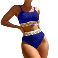 Bikini De Verano Para Mujer Estilo Playa Moda Elegante Con Cintura Alta Y Efecto Delgado Dos Piezas Color Bloqueado Conjunto De Baño Con Suspensión - details 7