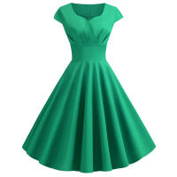 Vestido Midi De Verano Rosa Elegante Para Mujer Vuelta En El Cuello Vintage Rockabilly Pin up Fiesta Oficina Vestido A-Line Suelto - details 24