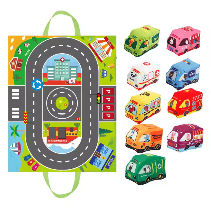 Juguete De Coche Suave Para Bebés Montessori Con Mapa Juego Y Bolsa De Almacenamiento Libro De Tela Sensory Para Niños Juguetes Educativos Para Entrenamiento De Sensaciones Regalos Para Niños Pequeños - 1