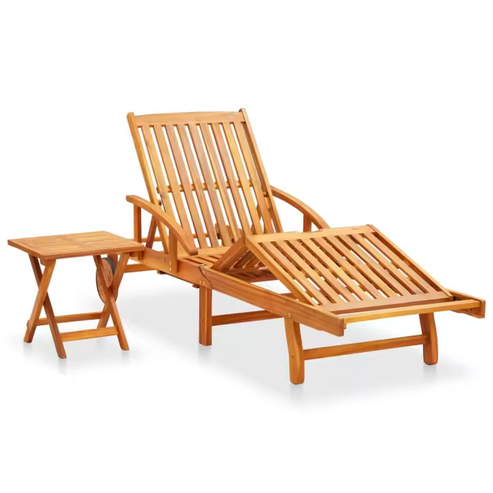 vidaXL Tumbona de jardín con mesa y cojín madera maciza de acacia Antracita, Gris, Crema Sillas de Exterior Ideal para jardín, playa, piscina, terraza Tumbona Piscina Tumbonas Playa Tumbonas Jardín Exterior - 1