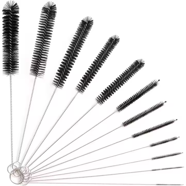 Juego de 12 cepillos de limpieza largos, cepillo para tubos y boquillas de tetera, limpiador de pipas de nailon y pajita para biberones y más (negro) - 1