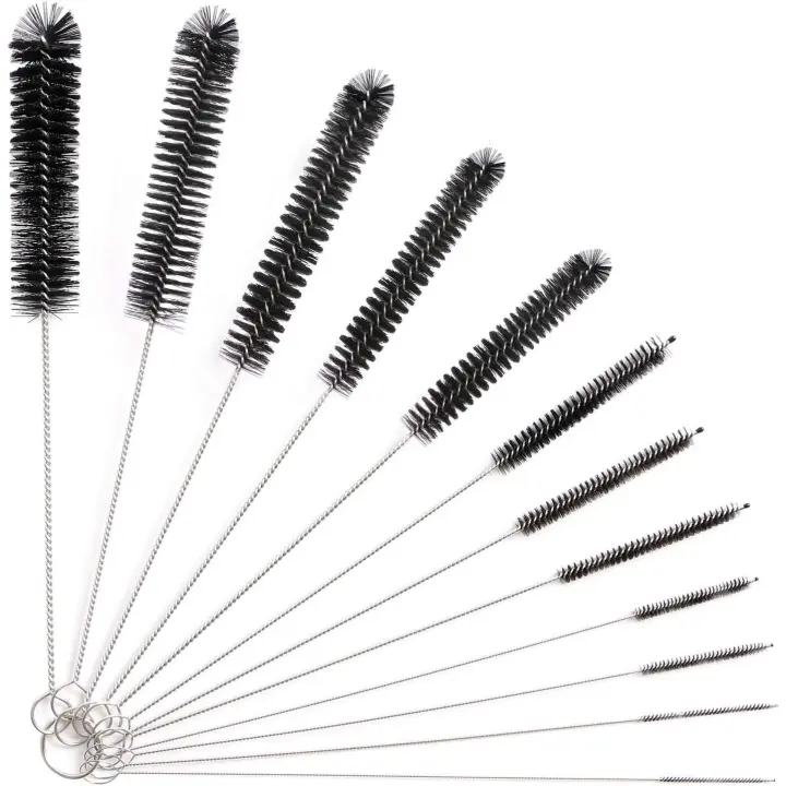 Juego de 12 cepillos de limpieza largos, cepillo para tubos y boquillas de tetera, limpiador de pipas de nailon y pajita para biberones y más (negro) - 1