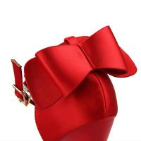 Sandalias Elegantes De Satén Para Mujer Verano Con Nudo De Mariposa Bajo Tacón 8cm 10cm Bota Larga De Boda Rojo Tinto Zapatos Bigtree - details 34
