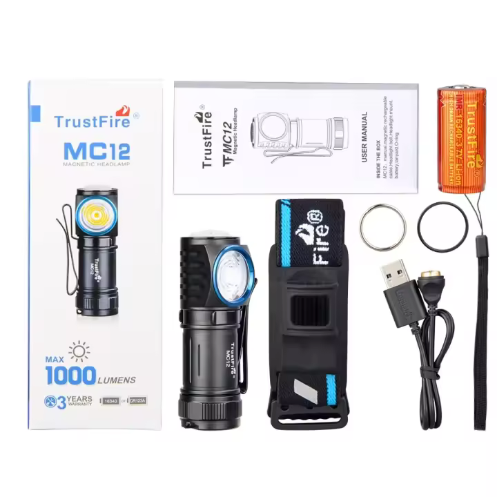 Linterna Frontal TrustFire MC12 EDC Potente 1000 Lumen Recargable USB Magnética Portátil Con Lente XP-L HI LED Para Camping Y Trabajo - 1
