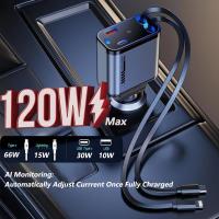 Cargador de coche retráctil de 120 W con Starlight, adaptador USB-C 4 en 1 de carga rápida con 2 cables retráctiles y 2 puertos USB, compatible con iPhone 16/15/14/13/12/11 y todos los teléfonos Android. - details 1