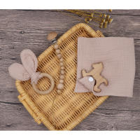 Juego De Toalla De Algodón Muselina Para Bebé Con Mordedor De León De Madera Y Cadena De Chupete Suave Para Recién Nacidos Unisex 0-1Años - details 10