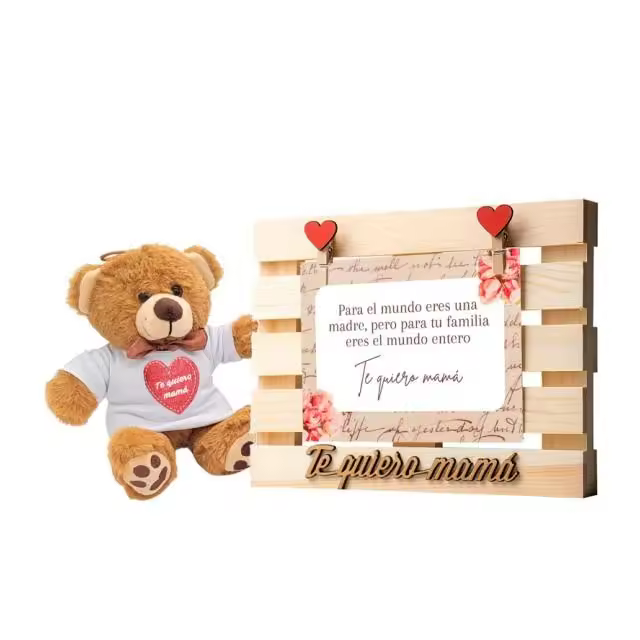 Peluchilandia, Regalo Original día de la Madre, marco madera + osito peluche personalizados. Envío 24/48 horas a tu casa. - 1