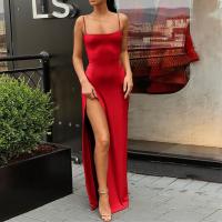 Vestido Slim Para Mujer Con Abertura Y Halter De Color Sólido Vestido Largo De Fiesta Elegante Estilo Europeo Y Estadounidense - details 6