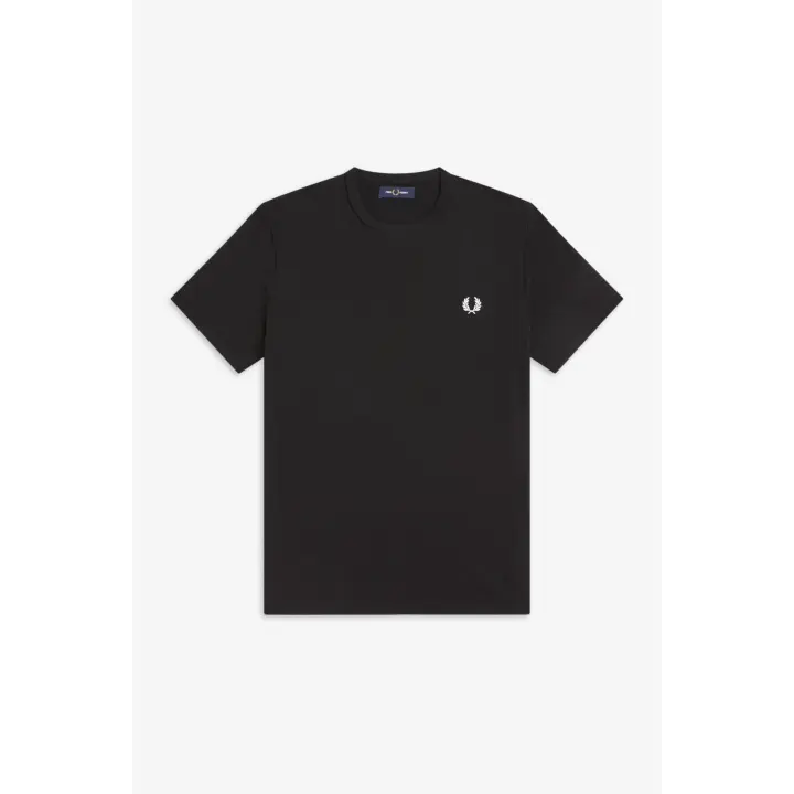 Camiseta Ringer Fred Perry Negra Clásica y Deportiva 100% Algodón - 1