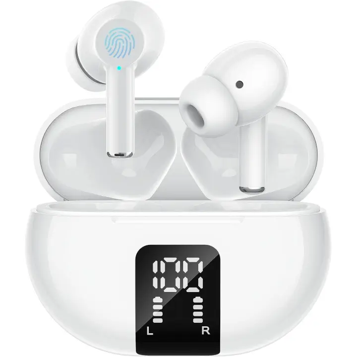 Auriculares Inalámbricos con Cancelación de Ruido, Cascos Inalambricos Bluetooth 5.3 con 4 HD Micró, HiFi Estéreo, Pantalla LED HD, Reproducción de 30H, Control Táctil, IPX7 Impermeables - 1