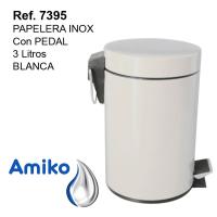 PAPELERA AMIKO DE ACERO INOXIDABLE BLANCA CON PEDAL Y CUBETA INTERIOR EXTRAIBLE DE 3 LITROS - details 0