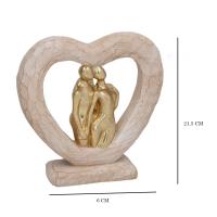 Gissed Figura Decorativa de Pareja en Corazón – Escultura en Resina con Acabado Madera y Dorado – Diseño Elegante y Simbólico del Amor y la Unión – Ideal para Regalo de Aniversario, Bodas o San Valentín – Tamaño 6 x 21.5 x 21.5 cm – Perfecta para Decorar - details 0