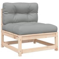 vidaXL Sofá de jardín sin reposabrazos con cojines madera maciza pino Natural y negro, Natural y girs, Marrón pino Conjunto Terraza Muebles Jardín Exterior Juego de Muebles de jardín Mueble Jardín Exterior Muebles de Salon Exterior - details 0