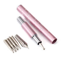 Lápices De Arte Para Uñas De Precisión Metálicos Con Punta Para Puntos Y Líneas Para Dibujo Y Decoración De Uñas Color Rosa Y Plateado - details 0