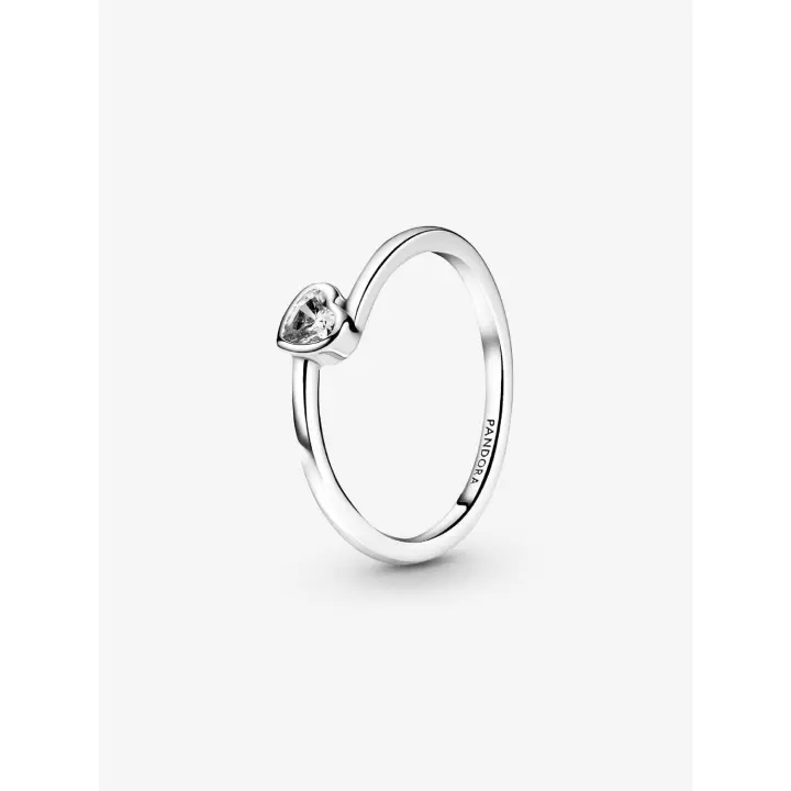 Pandora - Anillo Solitaire de corazón inclinado transparent-Plata de Lei - 1