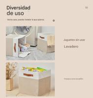 Caja de almacenamiento plegable, cesta de almacenamiento Tejida de Lino, Organizador de armarario con Asas de cuero (CAFI Claro) - details 2