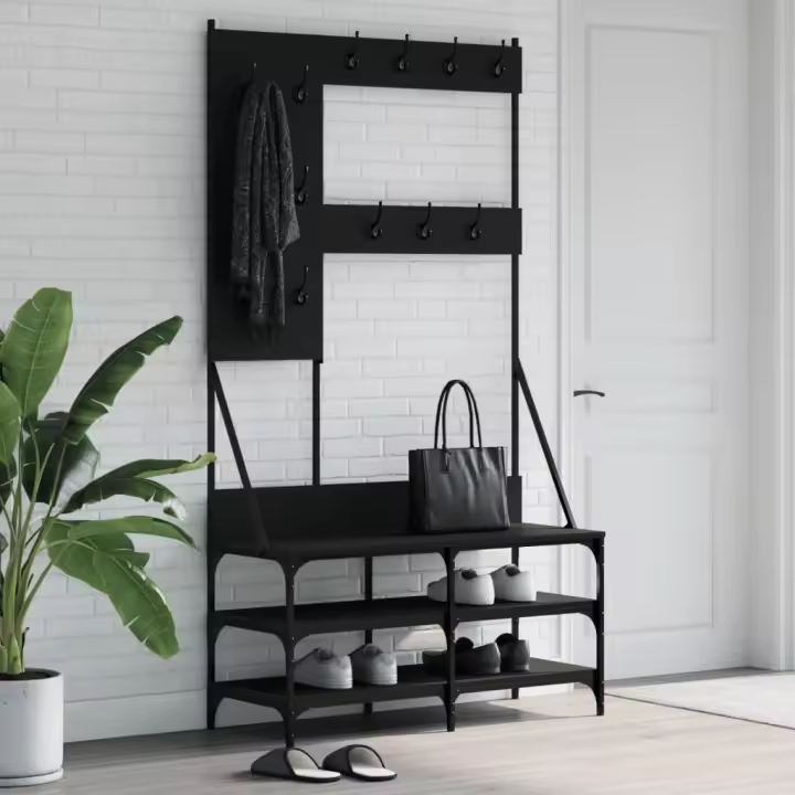 vidaXL Perchero con zapatero negro 100x40x184 cm - 1