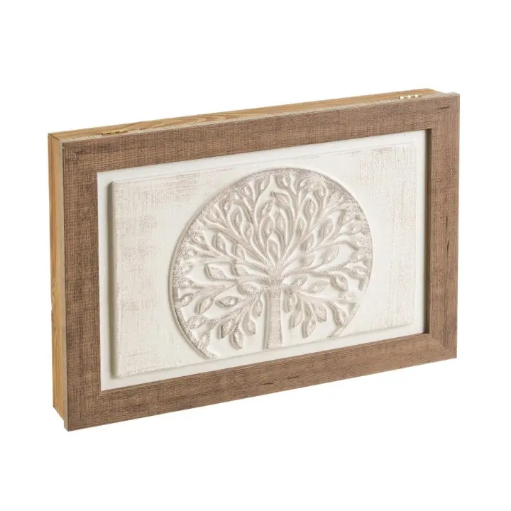 Lola Home Tapa contador de luz o cuadro eléctrico Árbol de la Vida en relieve y pintado a mano de madera de pino de 50x6x35 cm - 1