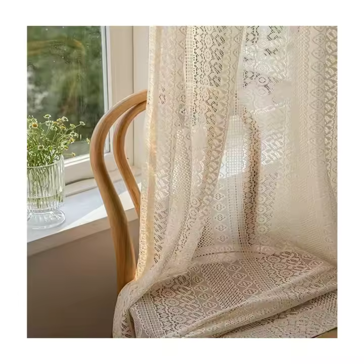 Cortina De Tules Boho Japonés Vintage 1 Pieza Geométrica Transparente Para Decoración Del Salón Con Bolso De Percha - 1