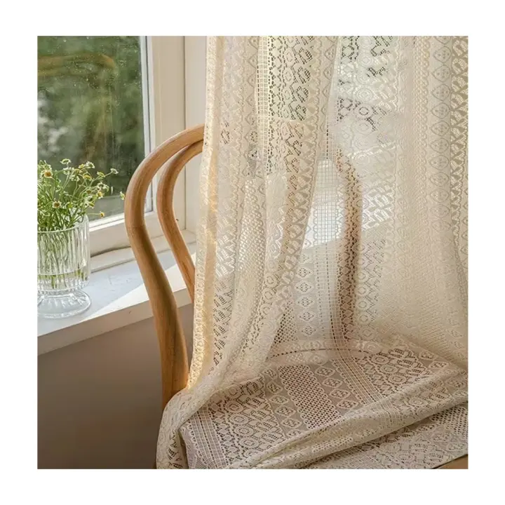 Cortina De Tules Boho Japonés Vintage 1 Pieza Geométrica Transparente Para Decoración Del Salón Con Bolso De Percha - 1