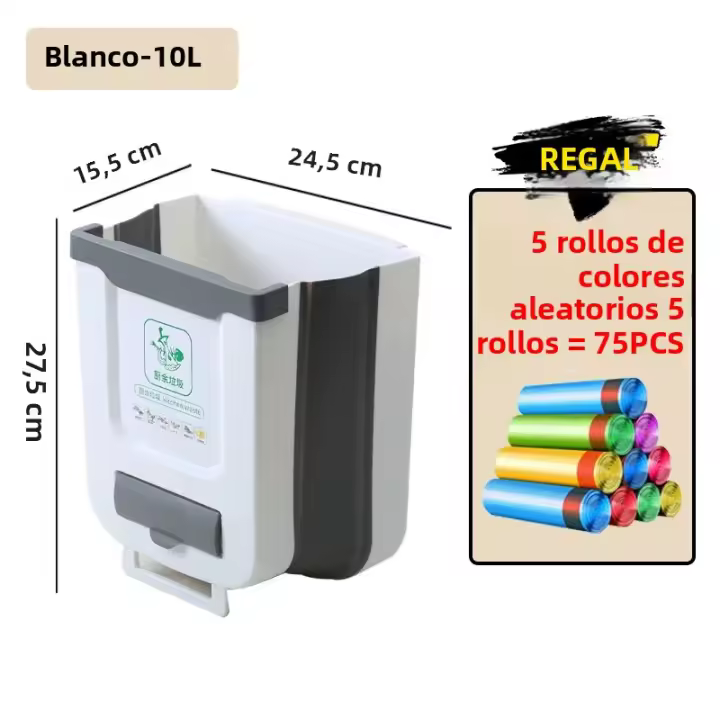Bandeja De Papelera Colapsable 7L/10L Para Cocina Y Baño Plástico Ecológico Montado En La Pared Con Contenedor De Saco De Basura - 1