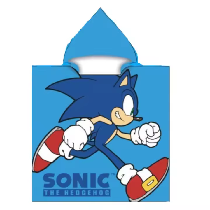 New Import Poncho Toalla Microfibra Sonic 70x110cm Producto Oficial - Especial Piscina y Playa - Regalo Niños y Niña - 1