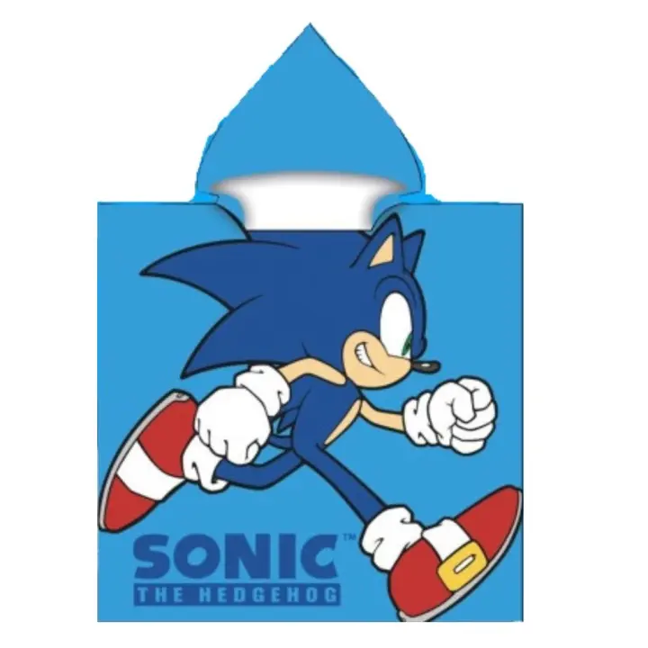 New Import Poncho Toalla Microfibra Sonic 70x110cm Producto Oficial - Especial Piscina y Playa - Regalo Niños y Niña - 1