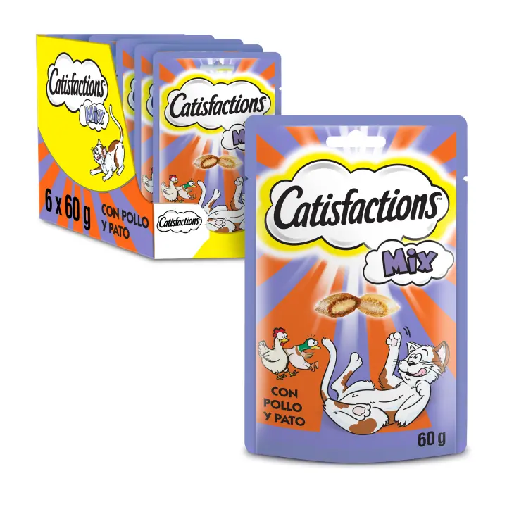Catisfactions Premios para Gatos, Sabor Mixto de Pollo y Pato (Pack de 6 x 60g) - 1