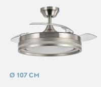 FABRILAMP PREMIUMVentilador Dc Cerrato Niquel 72w 3aspas Desplegables 107d 7200lm 6vel 3000k,4500k,6000k, Remoto+temporizador+memoria Incluye mando a distancia y dos tijas de 10 y 25 centímetro Productos originales calidad de confianza - details 2