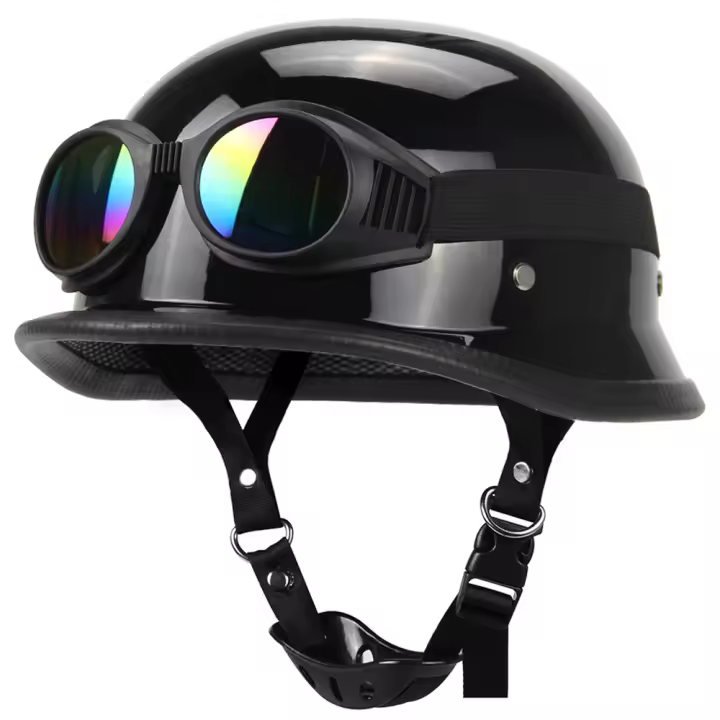 Casco De Motocicleta De Cuero Aleman Vintage Para Pilotos Retro Medio Con Certificación DOT Unisex Tallas S-XXL - 1
