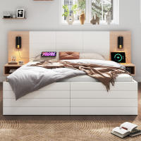 Cama Doble Moderna Roble/Blanco 160 × 200 cm-Con 2 Cajones, 2 tocadores, Luz de Lectura with Carga USB (Sin Colchón) - details 1