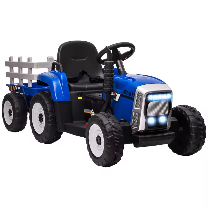 HOMCOM Tractor Eléctrico con Remolque Desmontable Coche Eléctrico para Niños 3-6 Años con Control Remoto Música MP3 Pantalla Luces y Cinturón de Seguridad 136,5x50x52,5 cm - 1