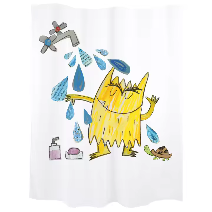 Cortina baño "El Monstruo de Colores" ducha & agua - Apto para bañeras y duchas - Incluye 12 anillas para colgar en la barra - Lavable a máquina - Medidas: 180xH200cm - 1