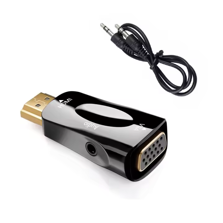 Adaptador HDMI a VGA con Transmisión de Audio - Cable Adaptador HDMI a Toma VGA de 3,5mm Contactos con Chapado en Oro - 1