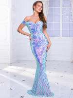 Vestido De Noche Para Mujer Con Sequinias Y Cuello Abierto De Espalda Desnuda Vestido De Fiesta De Encaje Bodycon Padded Longitud Del Piso Con Cierre De Cremallera - details 11
