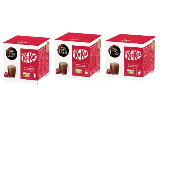 Nescafé Dolce Gusto Chocolate Kitkat, Pack de 3 x 16 Cápsulas - Total: 48 Cápsulas de KITKAT, Sabor Gofre y Cacao, retorna al sabor de juventud, disfruta con el chocolate kitkat - 1