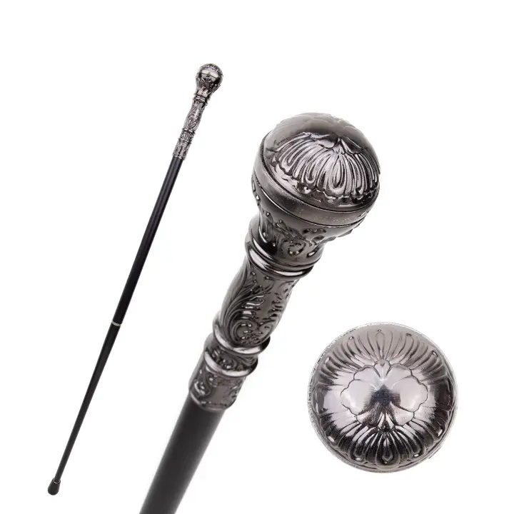 Bastón De Moda De Plata Con Mango Redondo Elegante Para Fiesta Y Decoración Cruzado De 93cm Con Punta De Goma Material De Acero - 1