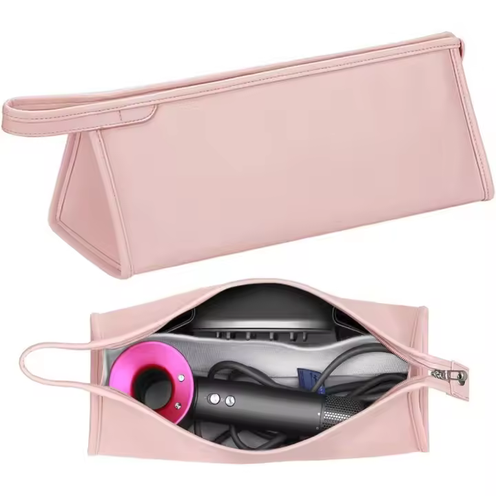 Estuche de viaje de piel sintética, bolsa de transporte, funda protectora para secador de pelo, impermeable (rosa) - 1